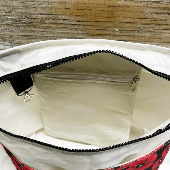 Recycled Sail Cloth Red Poppies Womens Crossbody Bag Handmade - Picture 7 of 7